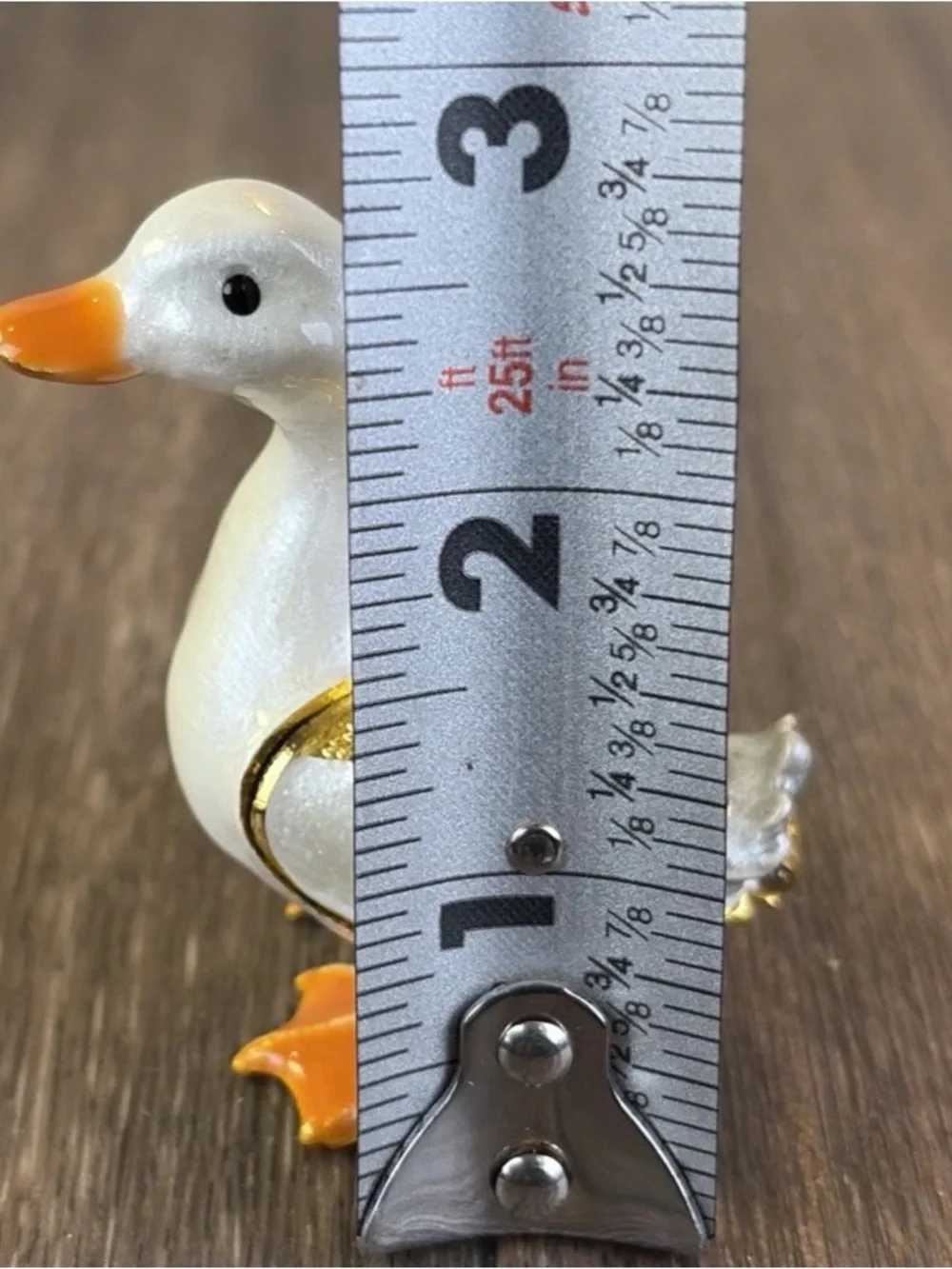 Enamel & Rhinestone Hinged White & Orange Duck Jewelry Pill Trinket Box Jeweled